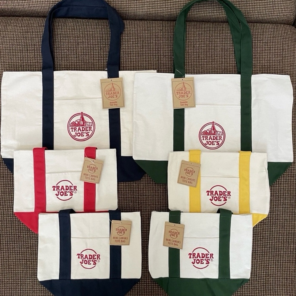 Trader Joe’s Mini Canvas Tote Reusable Grocery Bags - 2 Large & 4 Mini Tote 2025